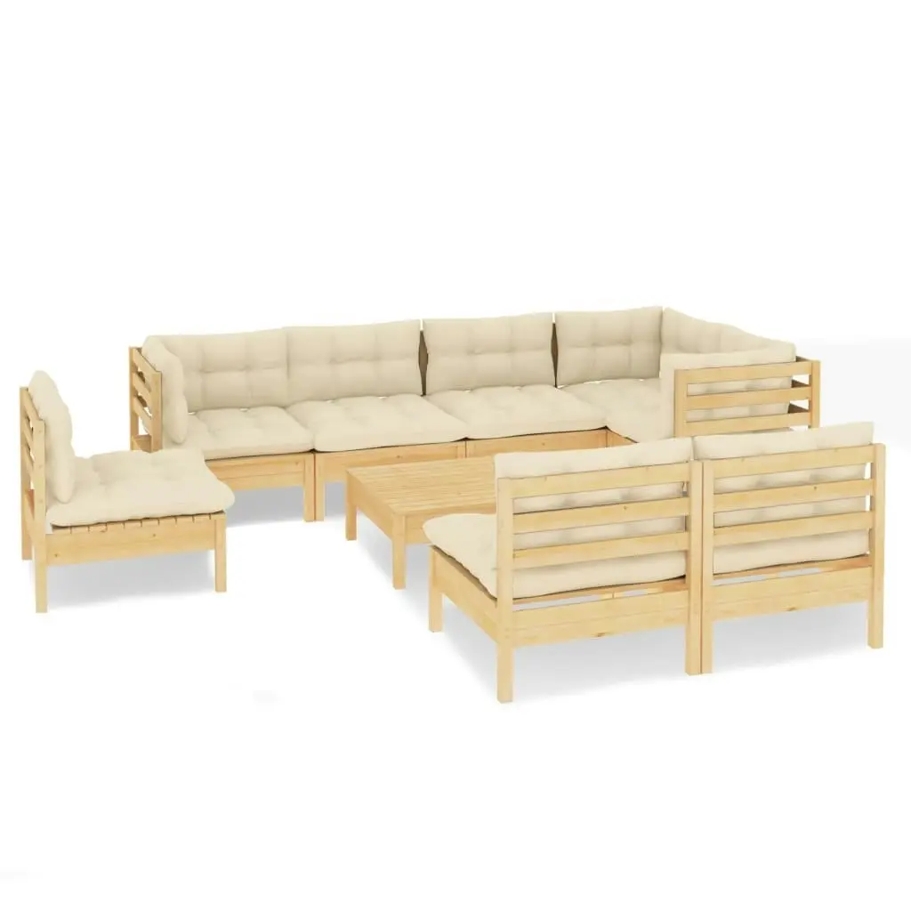 9 Piece Garden Lounge Set with Cream Cushions Solid Pinewood 3096472