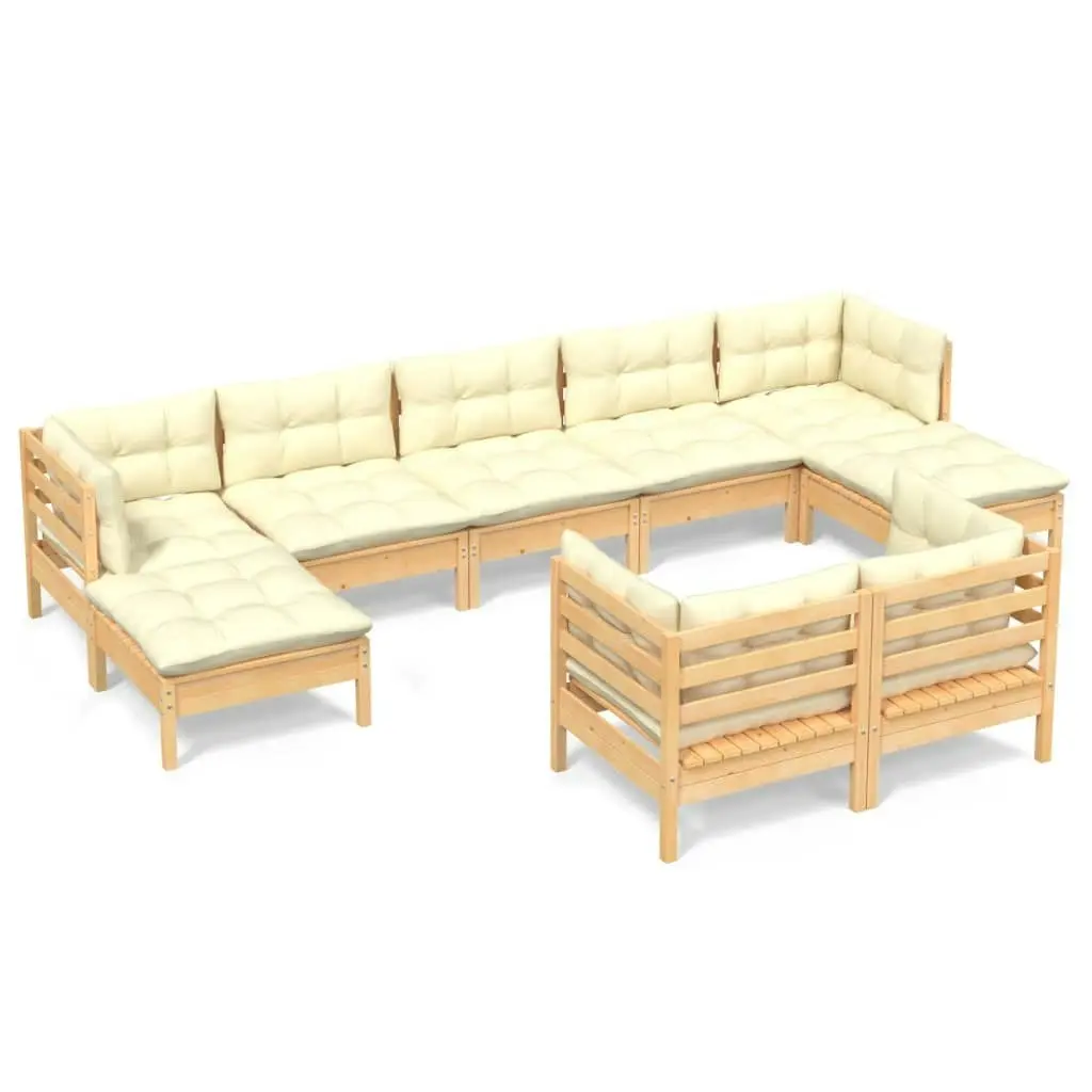 9 Piece Garden Lounge Set with Cream Cushions Solid Pinewood 3097127