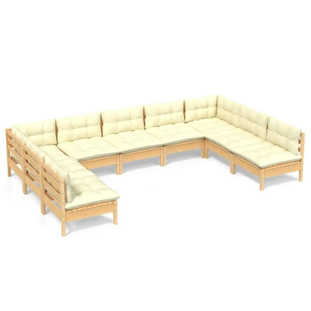 9 Piece Garden Lounge Set with Cream Cushions Solid Pinewood 3097175