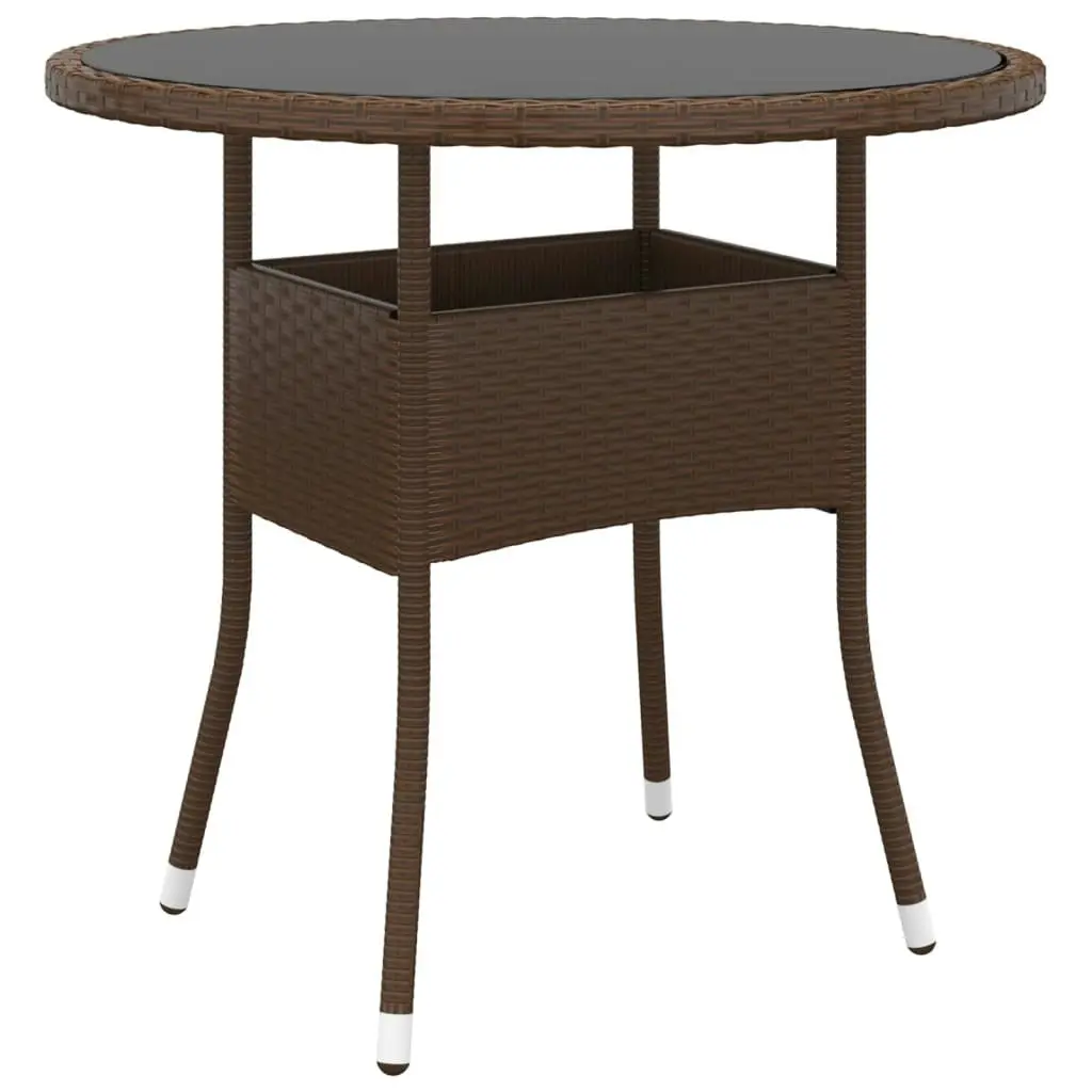 Garden Table ?0x75 cm Tempered Glass and Poly Rattan Brown 310605