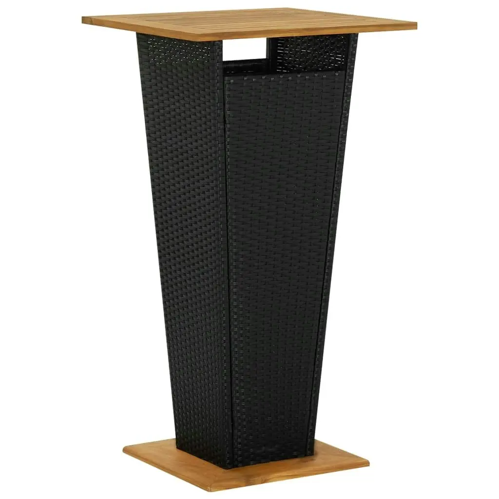 Bar Table Black 60x60x110 cm Poly Rattan and Solid Acacia Wood 313463