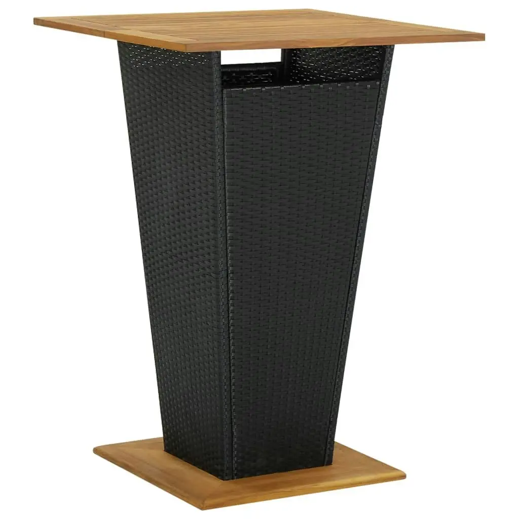 Bar Table Black 80x80x110 cm Poly Rattan and Solid Acacia Wood 313465