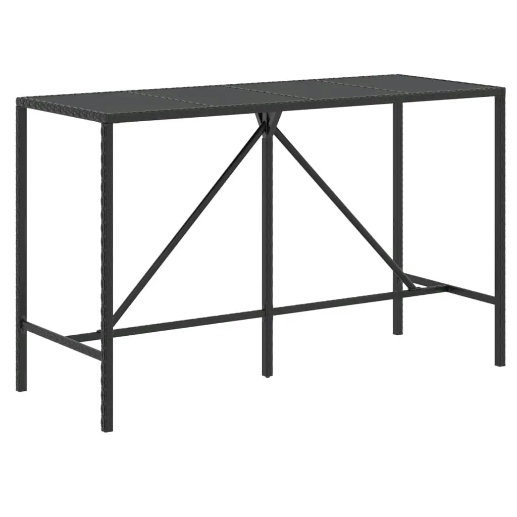 Bar Table with Glass Top Black 180x70x110 cm Poly Rattan 362591