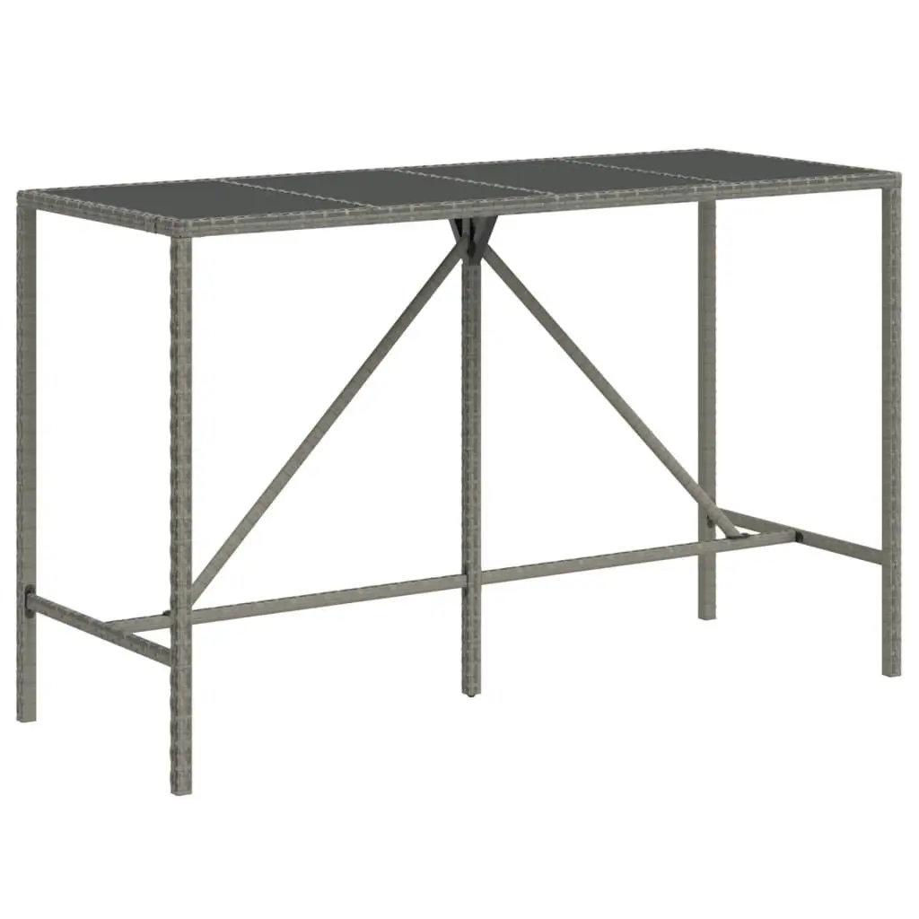 Bar Table with Glass Top Grey 180x70x110 cm Poly Rattan 362592