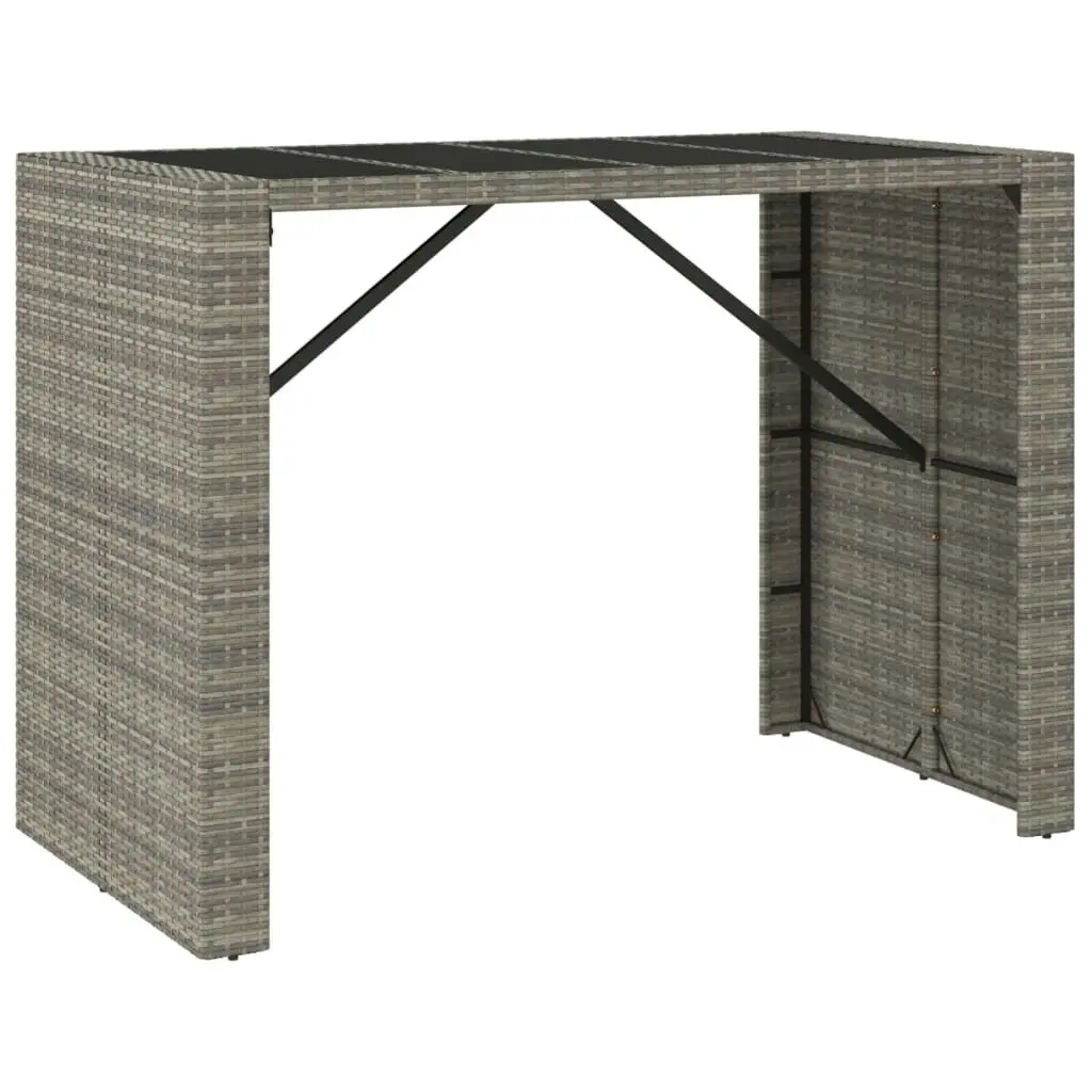 Bar Table with Glass Top Grey 145x80x110 cm Poly Rattan 362598