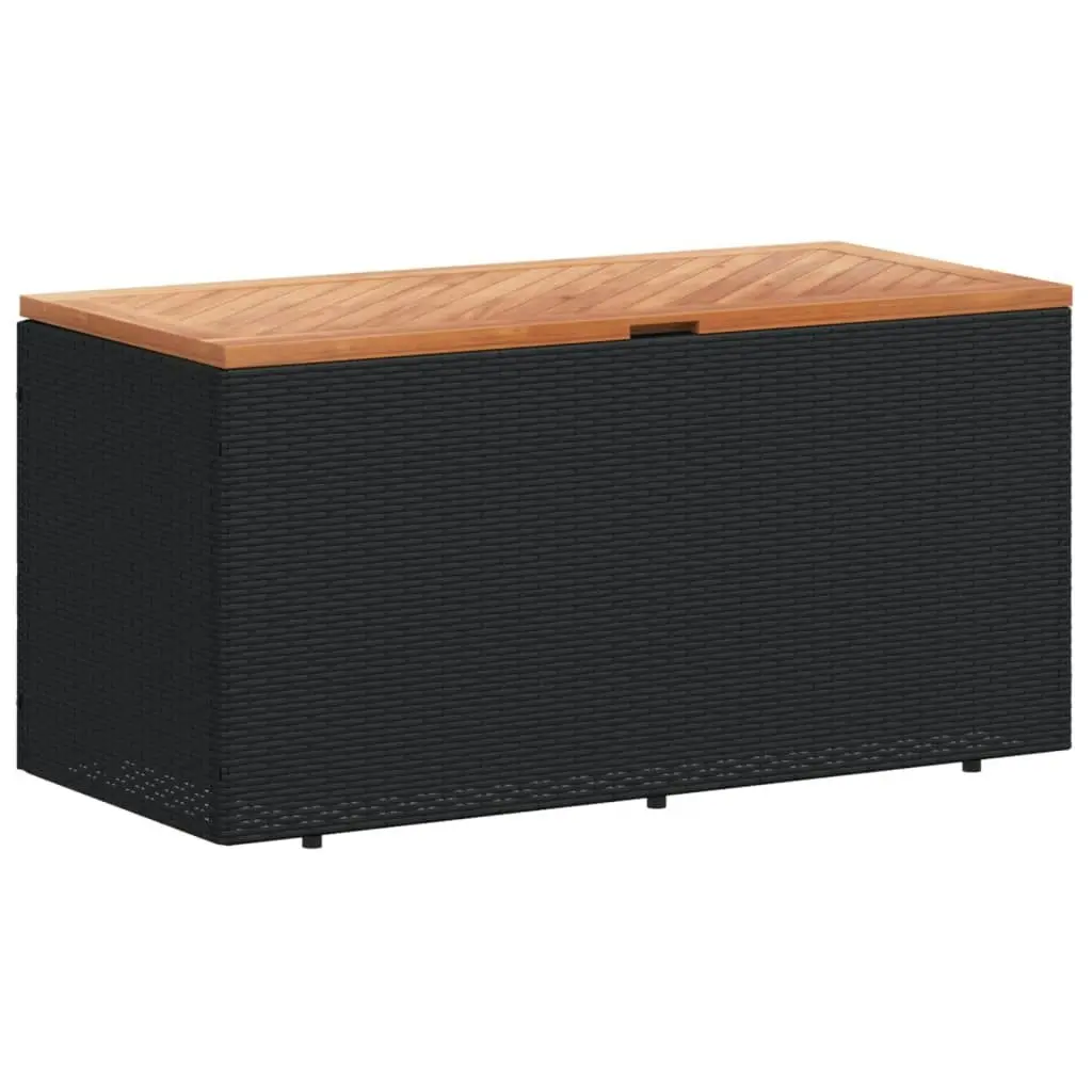 Garden Storage Box Black 110x50x54 cm Poly Rattan Acacia Wood 365955