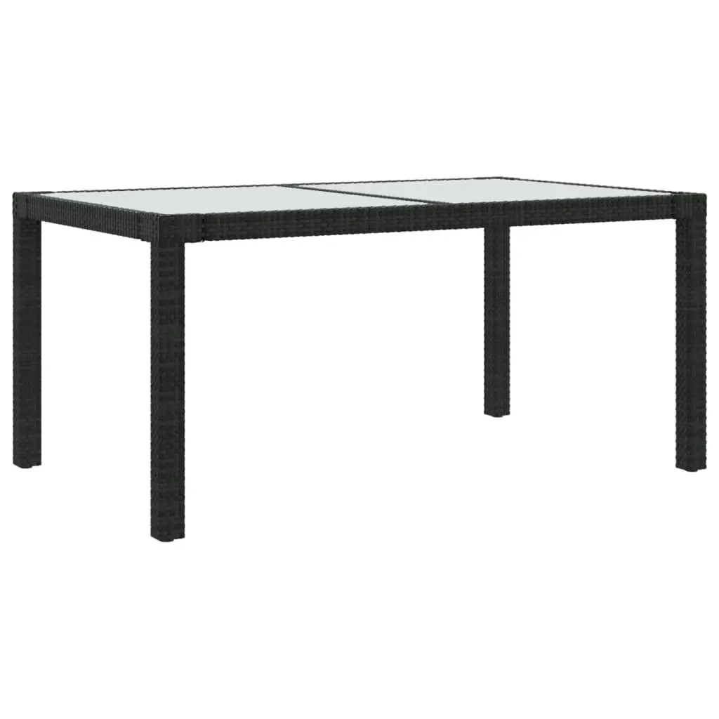 Garden Table 150x90x75 cm Tempered Glass and Poly Rattan Black 316705