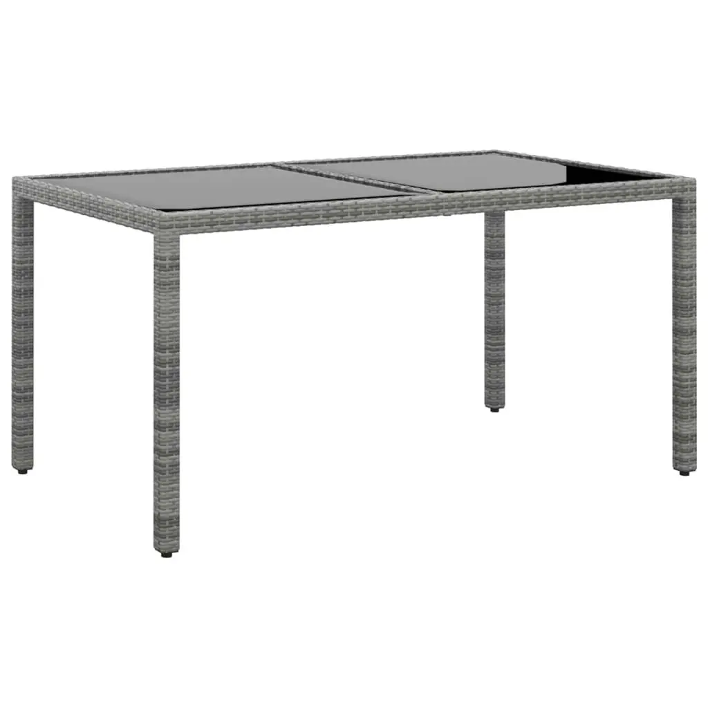 Garden Table 150x90x75 cm Tempered Glass and Poly Rattan Grey 310575