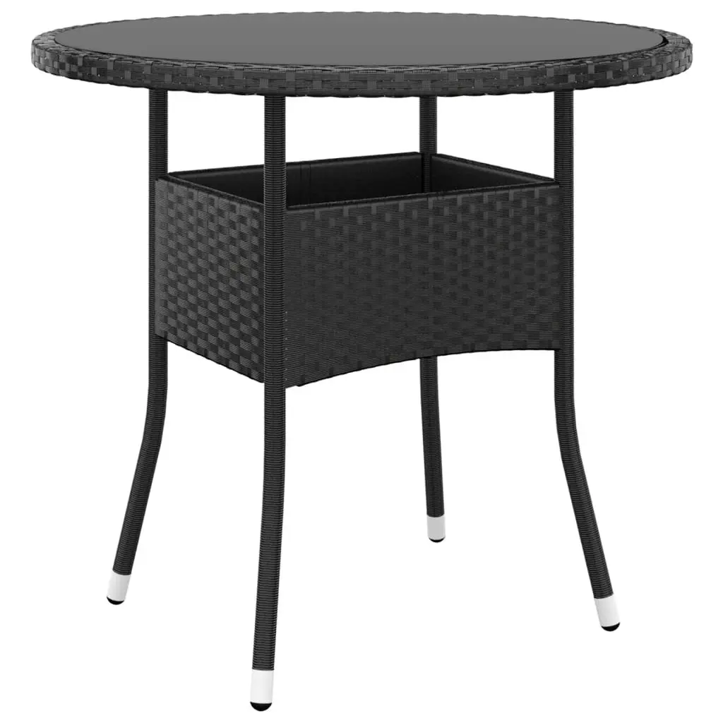 Garden Table ?0x75 cm Tempered Glass and Poly Rattan Black 310604