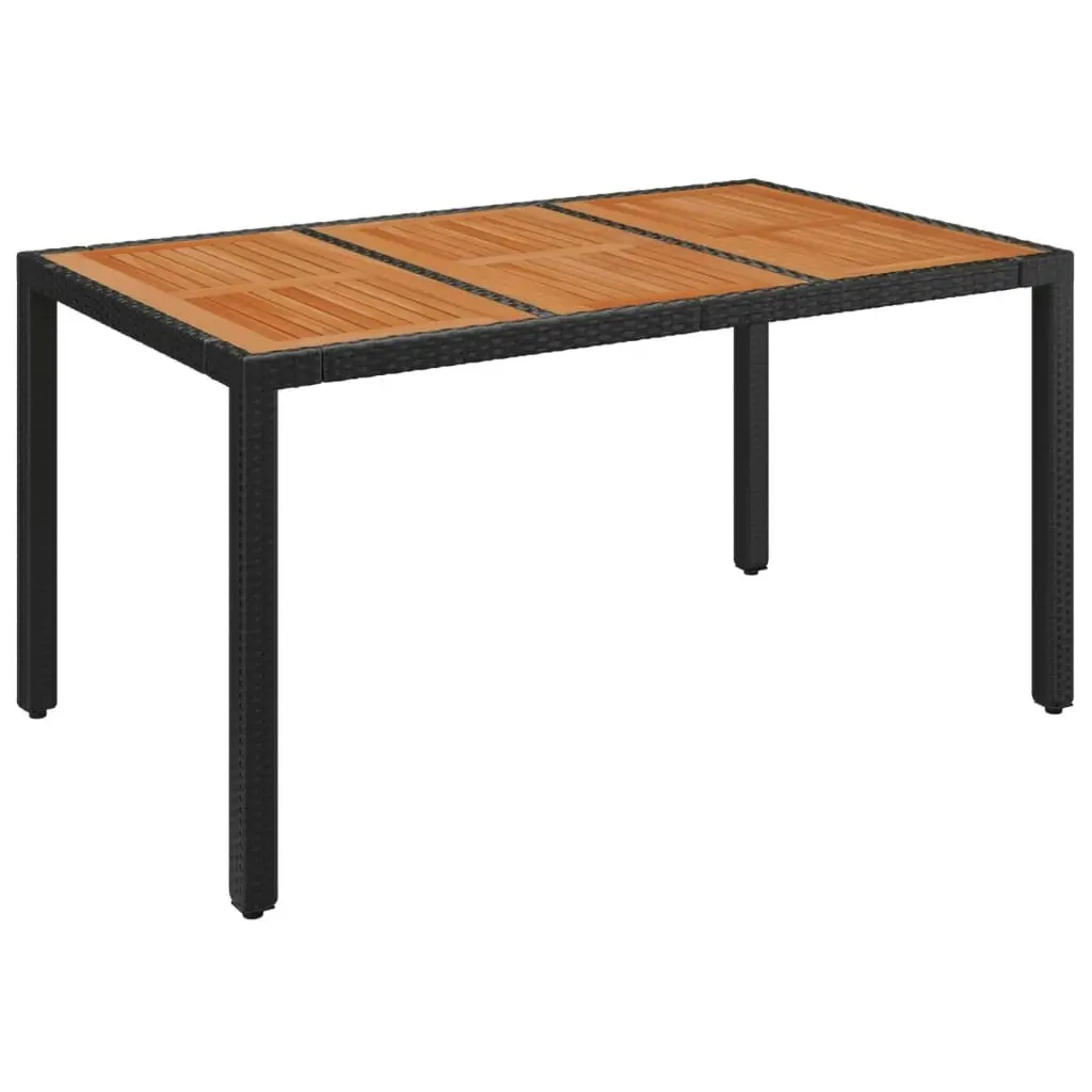 Garden Table with Wooden Top Black 150x90x75 cm Poly Rattan 319901