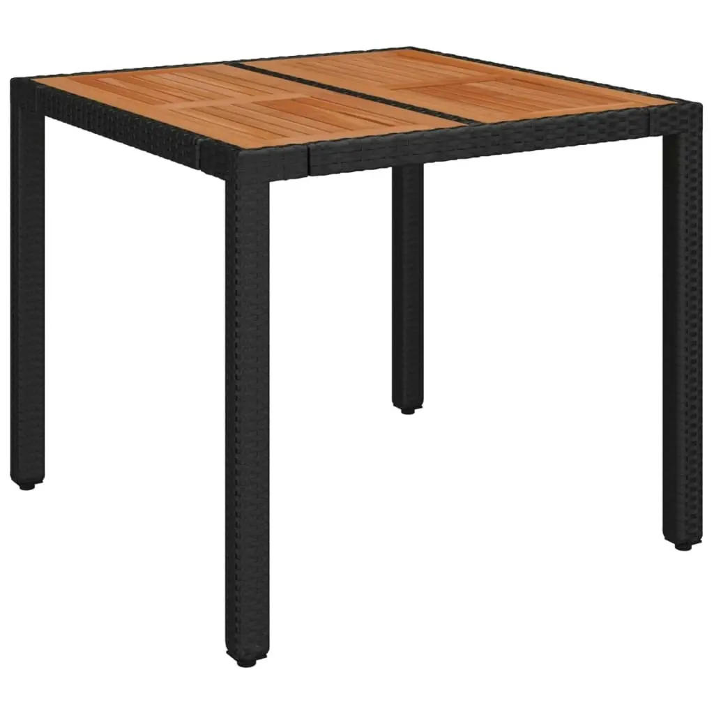 Garden Table with Wooden Top Black 90x90x75 cm Poly Rattan 319897