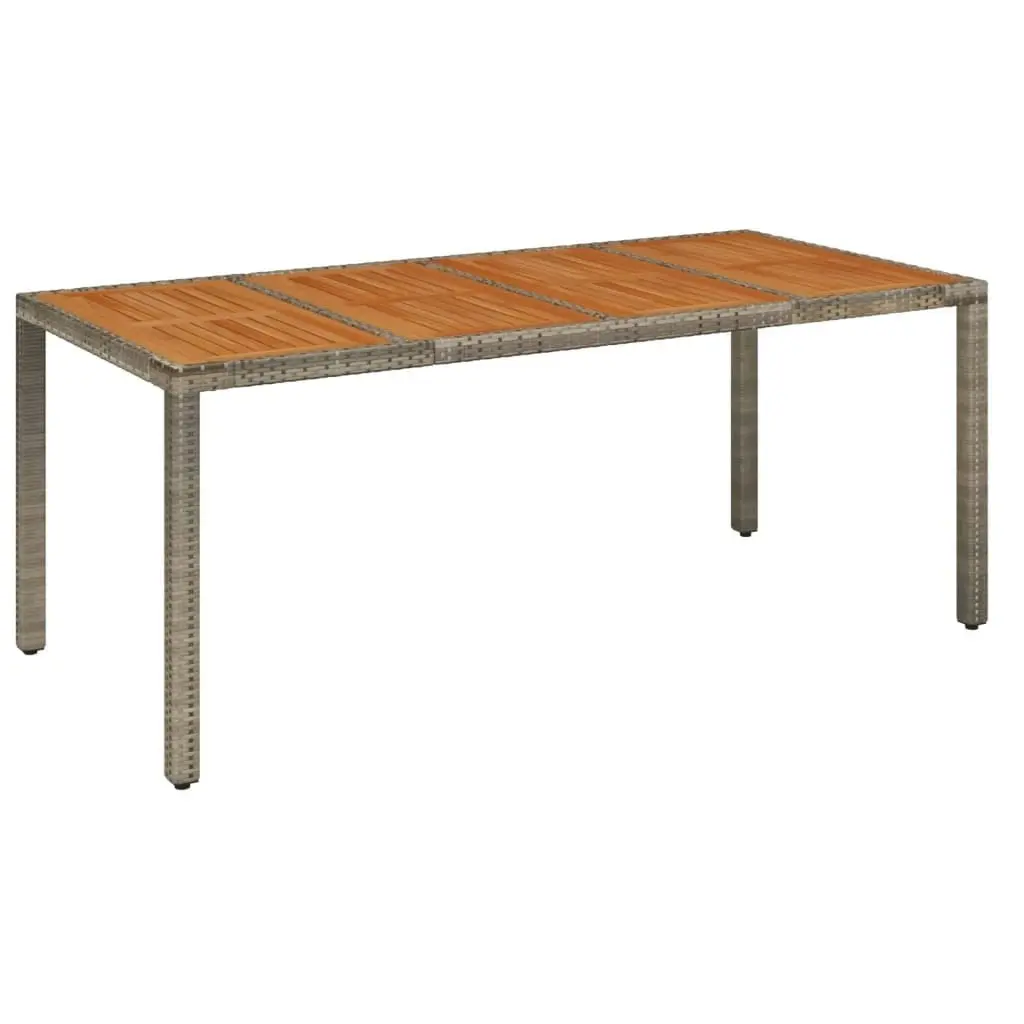 Garden Table with Wooden Top Grey 190x90x75 cm Poly Rattan 319906