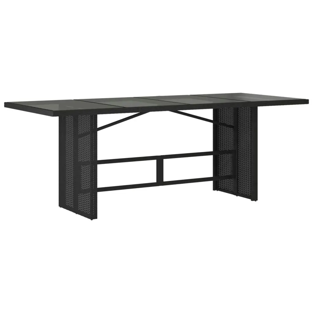 Garden Table with Glass Top Black 190x80x74 cm Poly Rattan 365304