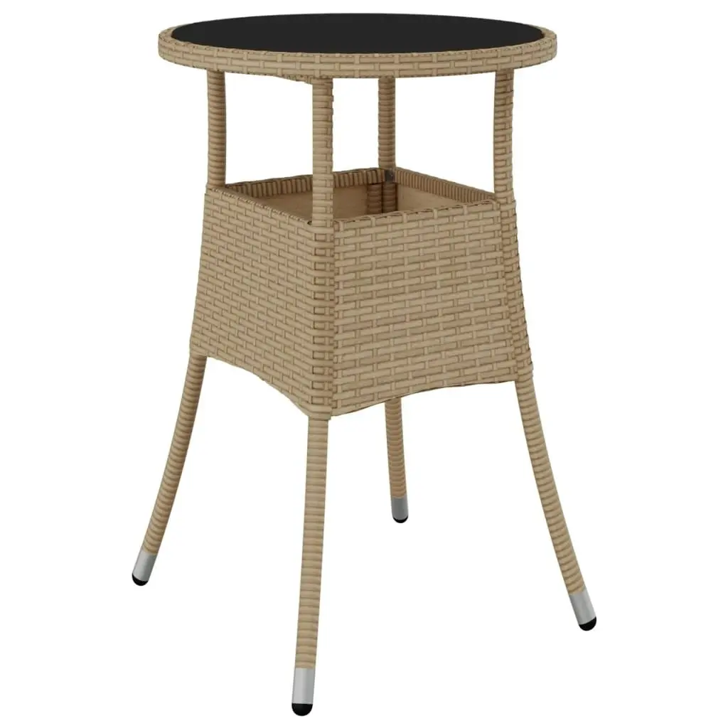 Garden Table Ã˜60x75 cm Tempered Glass and Poly Rattan Beige 310601