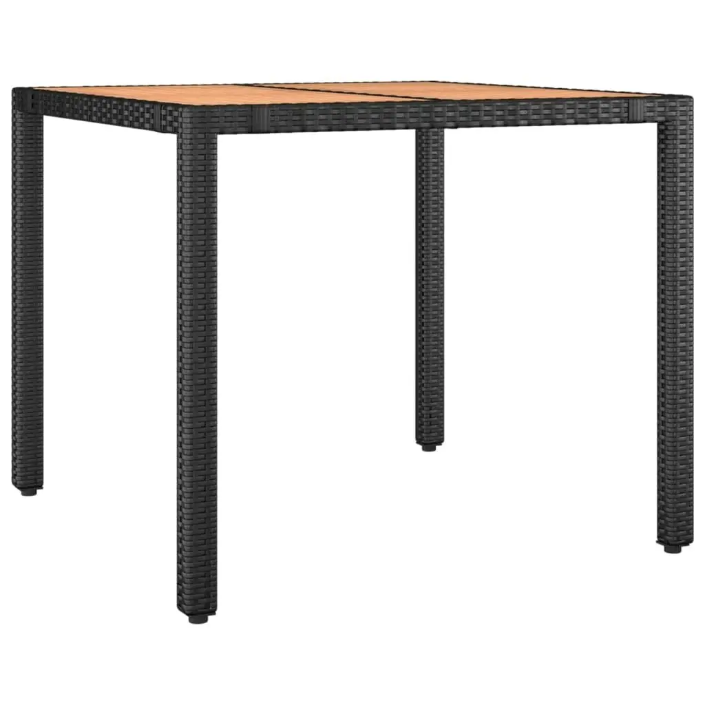 Garden Table with Wooden Top Black Poly Rattan&Solid Wood Acacia 319548