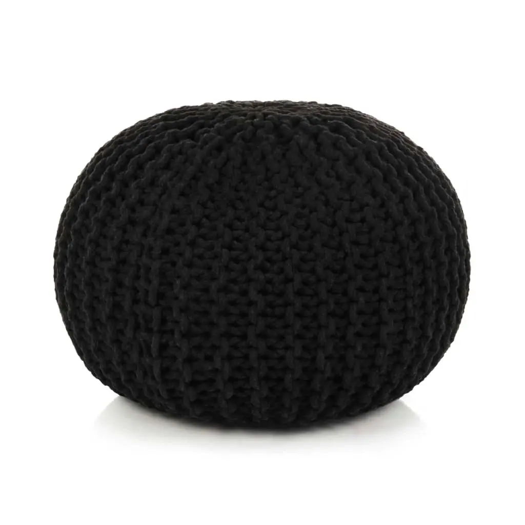 Hand-Knitted Pouffe Cotton 50x35 cm Black 245071