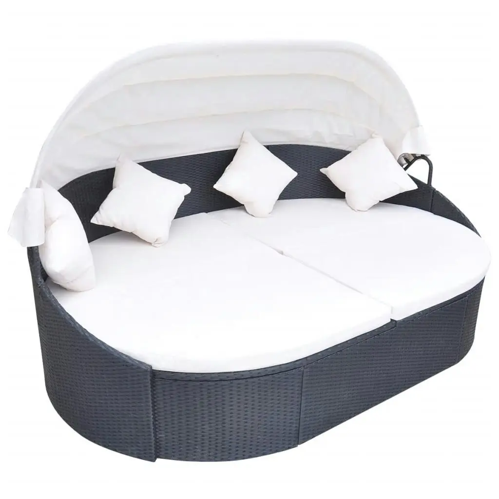 Outdoor Lounge Bed with Canopy Poly Rattan Black 41832