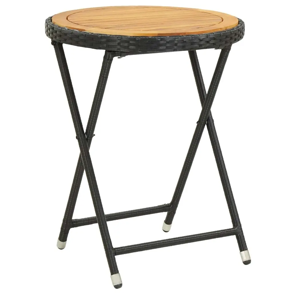 Tea Table Black 60 cm Poly Rattan and Solid Acacia Wood 46205