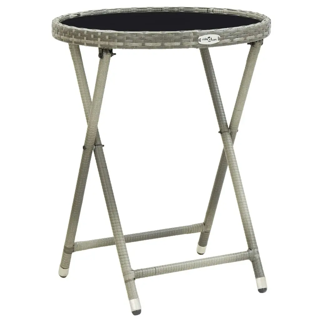 Tea Table Grey 60 cm Poly Rattan and Tempered Glass 46204