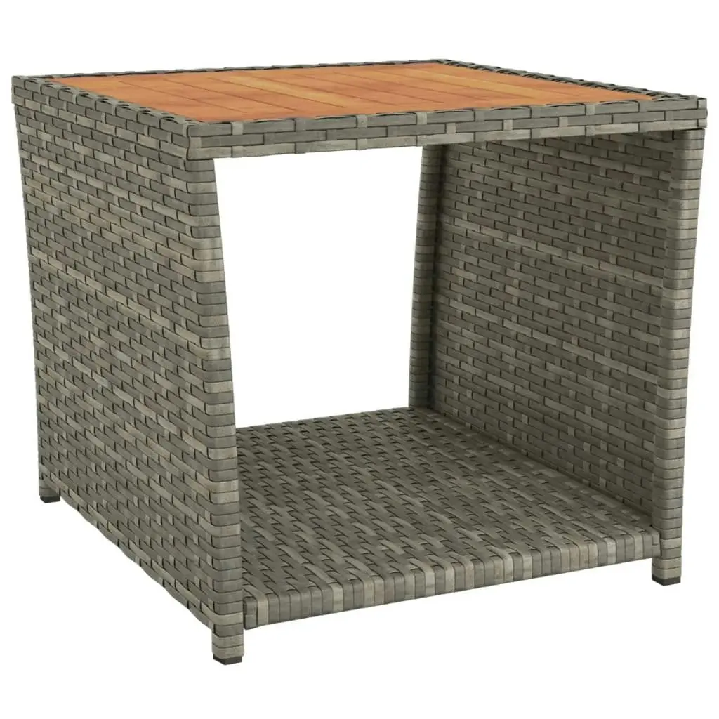 Tea Table with Wooden Top Grey Poly Rattan&Solid Wood Acacia 319559