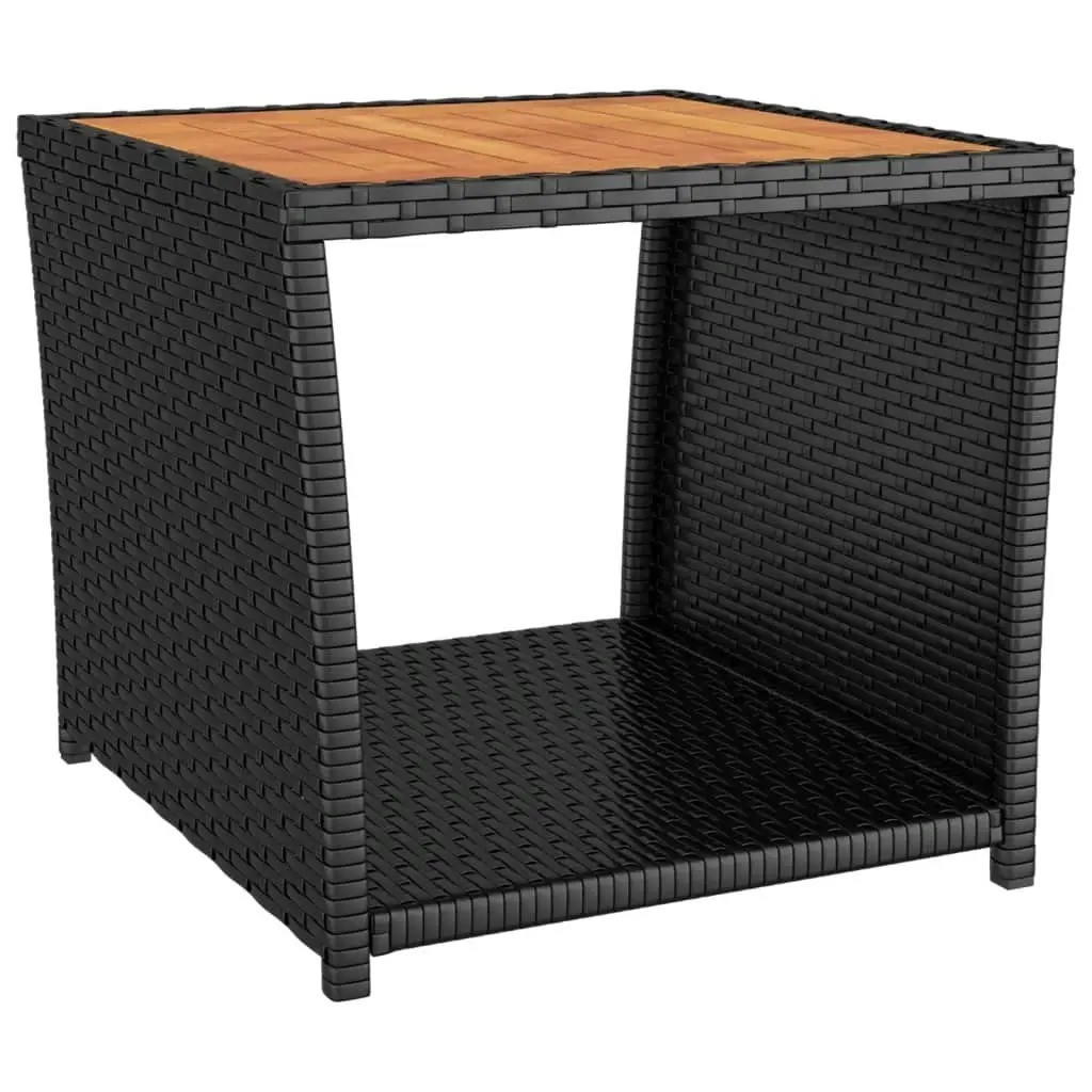 Tea Table with Wooden Top Black Poly Rattan&Solid Wood Acacia 319558