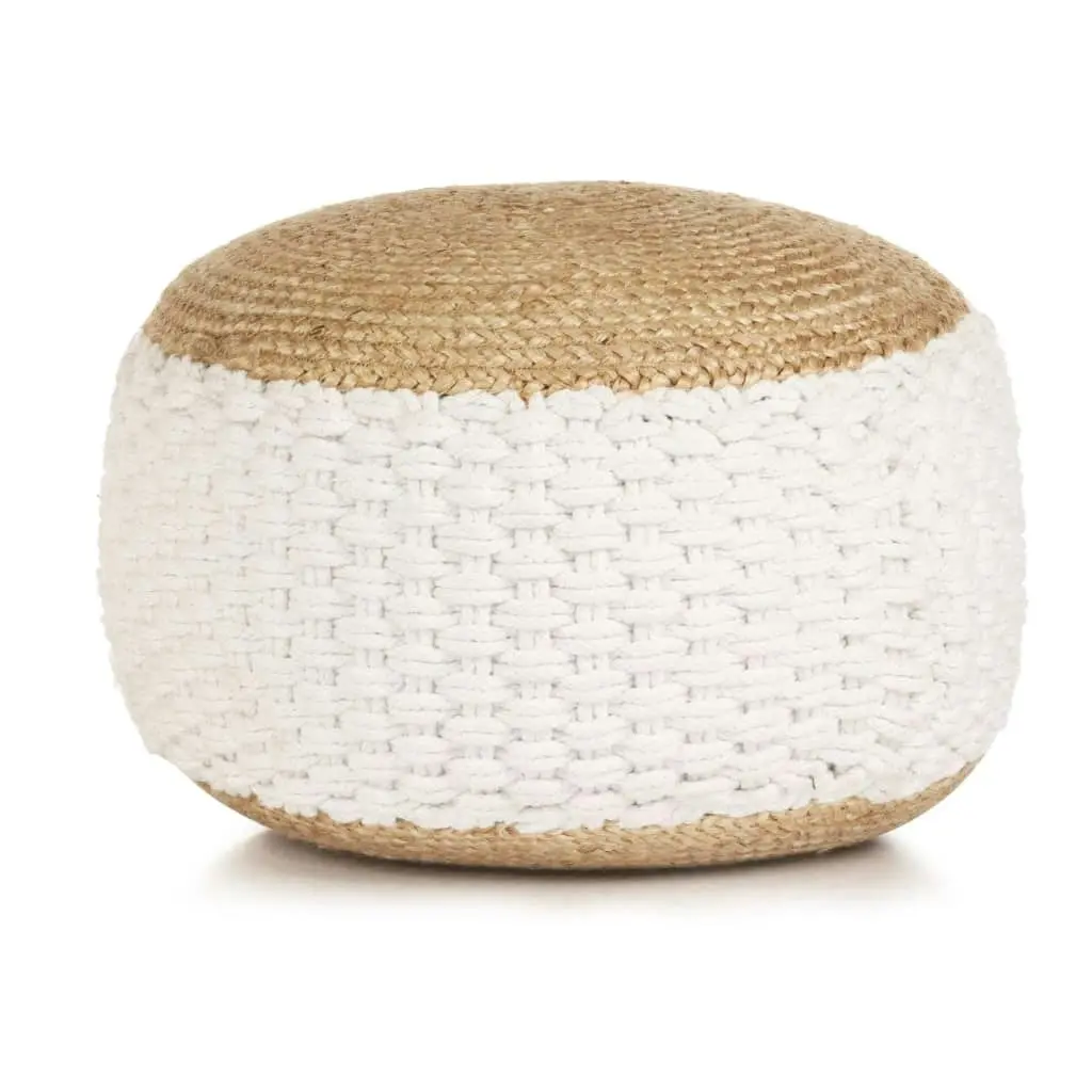 Woven/Knitted Pouffe Jute Cotton 50x35 cm White 245095