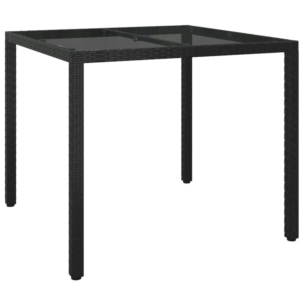 Garden Table 90x90x75 cm Tempered Glass and Poly Rattan Black 316699