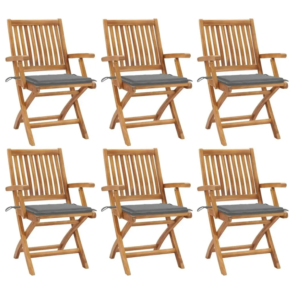 Folding Garden Chairs with Cushions 6 pcs Solid Teak Wood 3072751