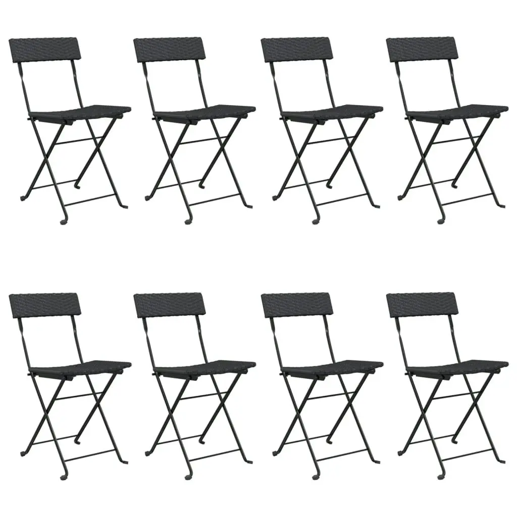 Folding Bistro Chairs 8 pcs Black Poly Rattan and Steel 3152114