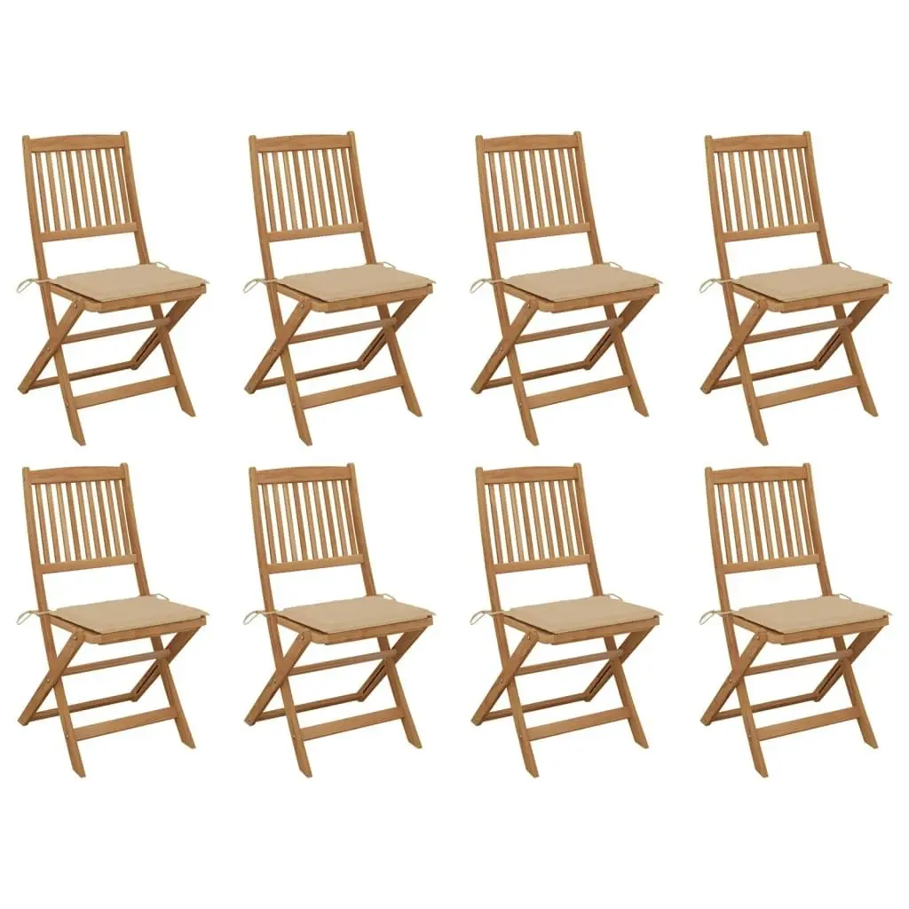 Folding Outdoor Chairs with Cushions 8 pcs Solid Wood Acacia 3075116