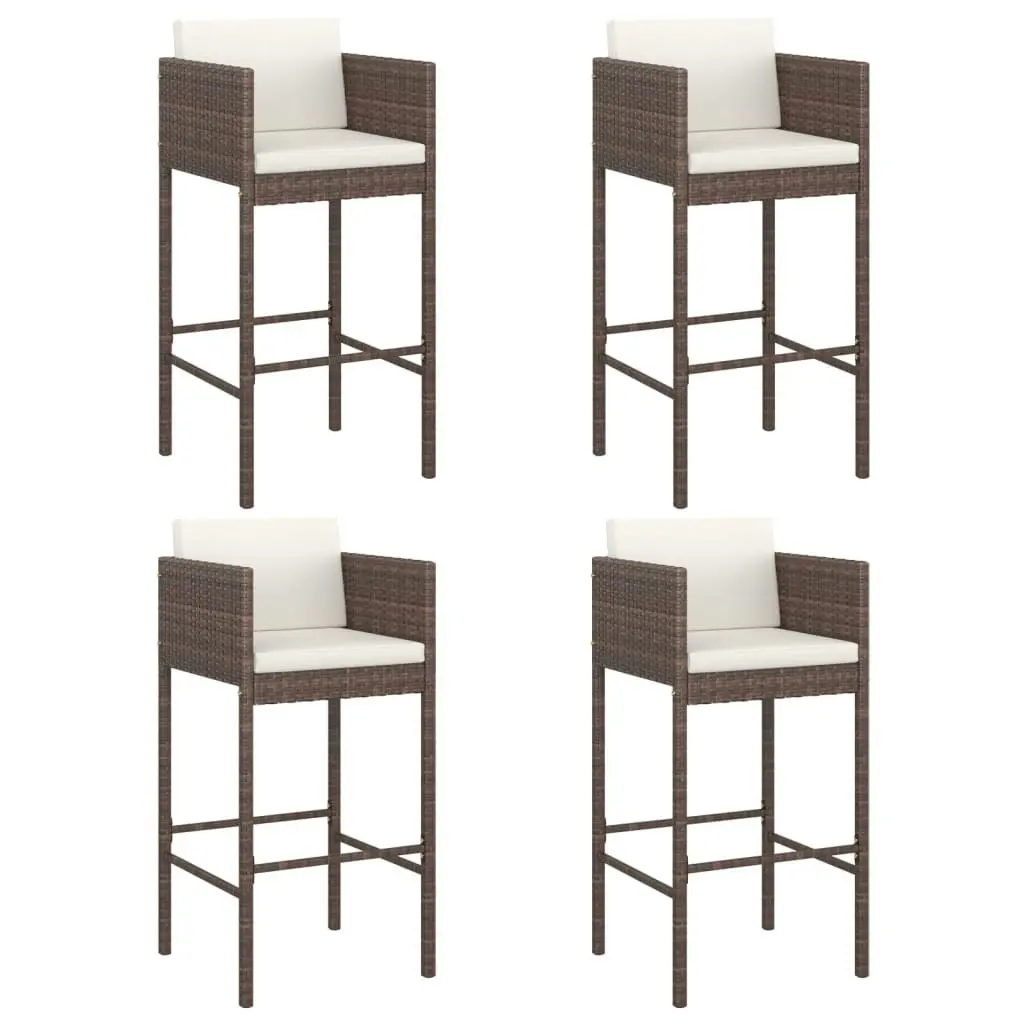 Bar Stools 4 pcs with Cushions Brown Poly Rattan 316659