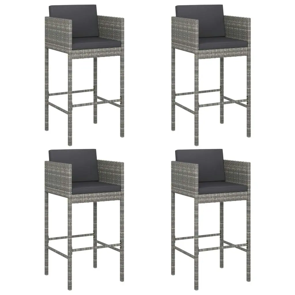 Bar Stools 4 pcs with Cushions Grey Poly Rattan 316661