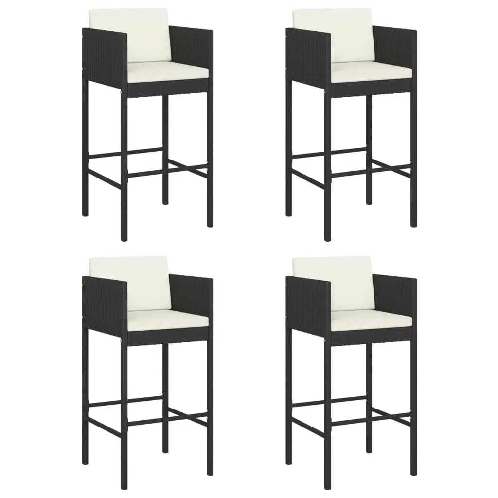 Bar Stools 4 pcs with Cushions Black Poly Rattan 316660