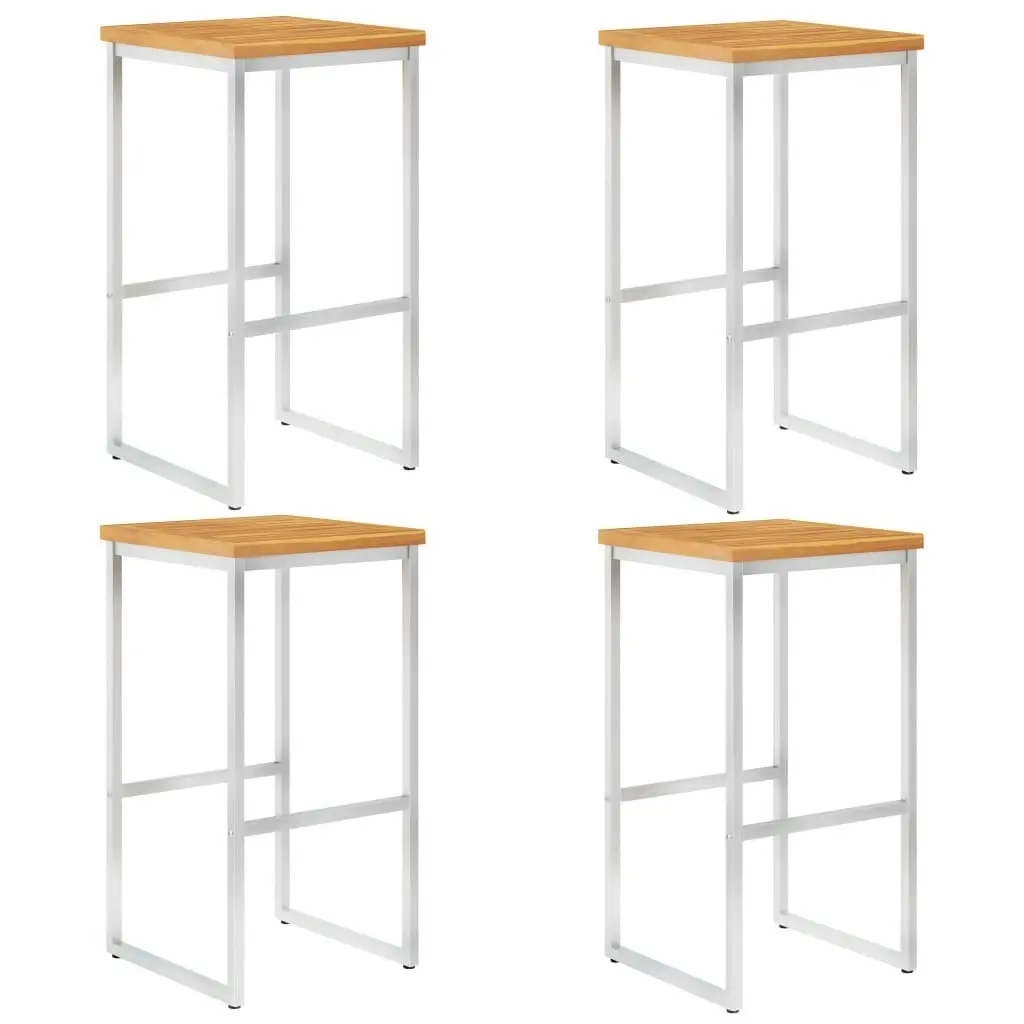 Bar Stools 4 pcs Solid Acacia Wood and Stainless Steel 46507