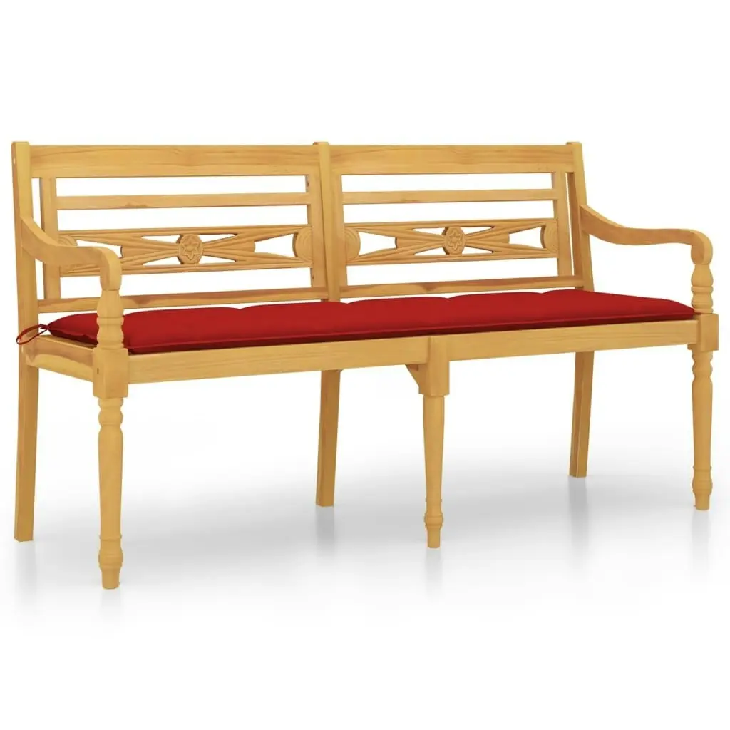 Batavia Bench with Red Cushion 150 cm Solid Wood Teak 3100847