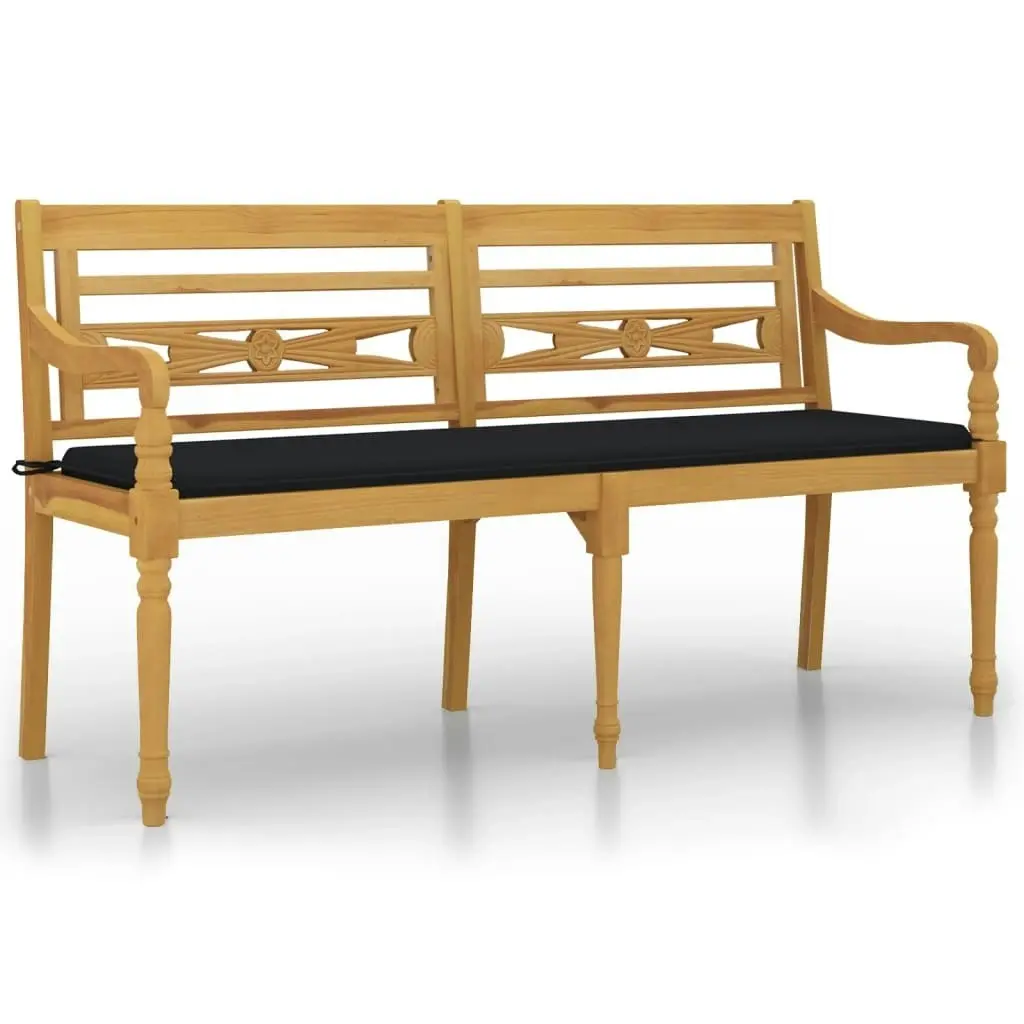 Batavia Bench with Black Cushion 150 cm Solid Wood Teak 3100833