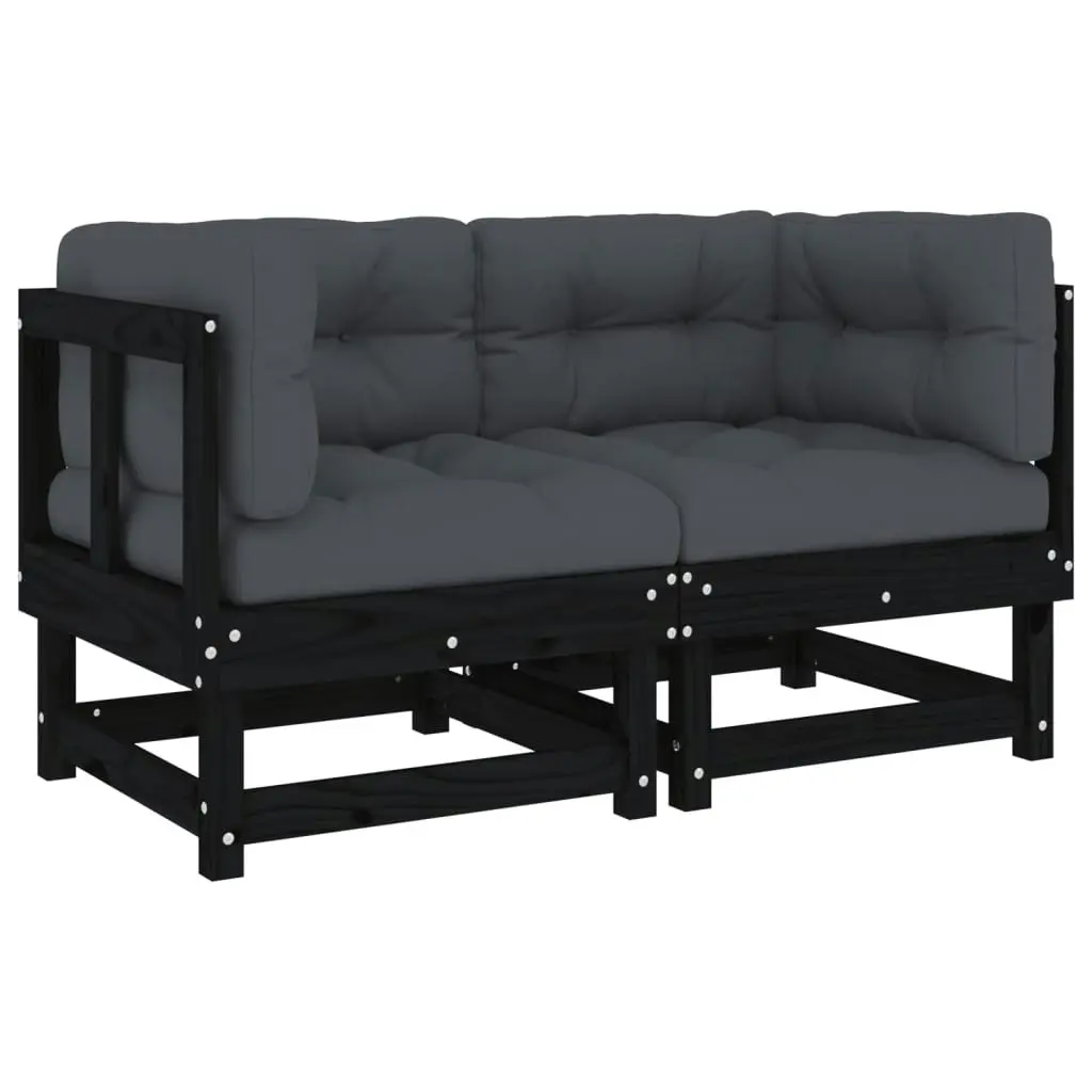 Corner Sofas with Cushions 2 pcs Black Solid Wood Pine 825454