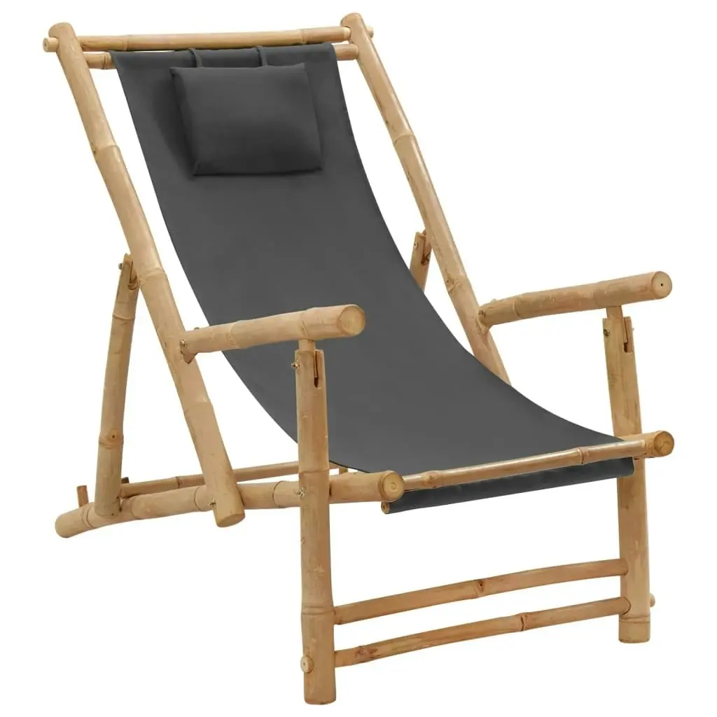 Deck Chair Bamboo and Canvas Dark Grey 318595