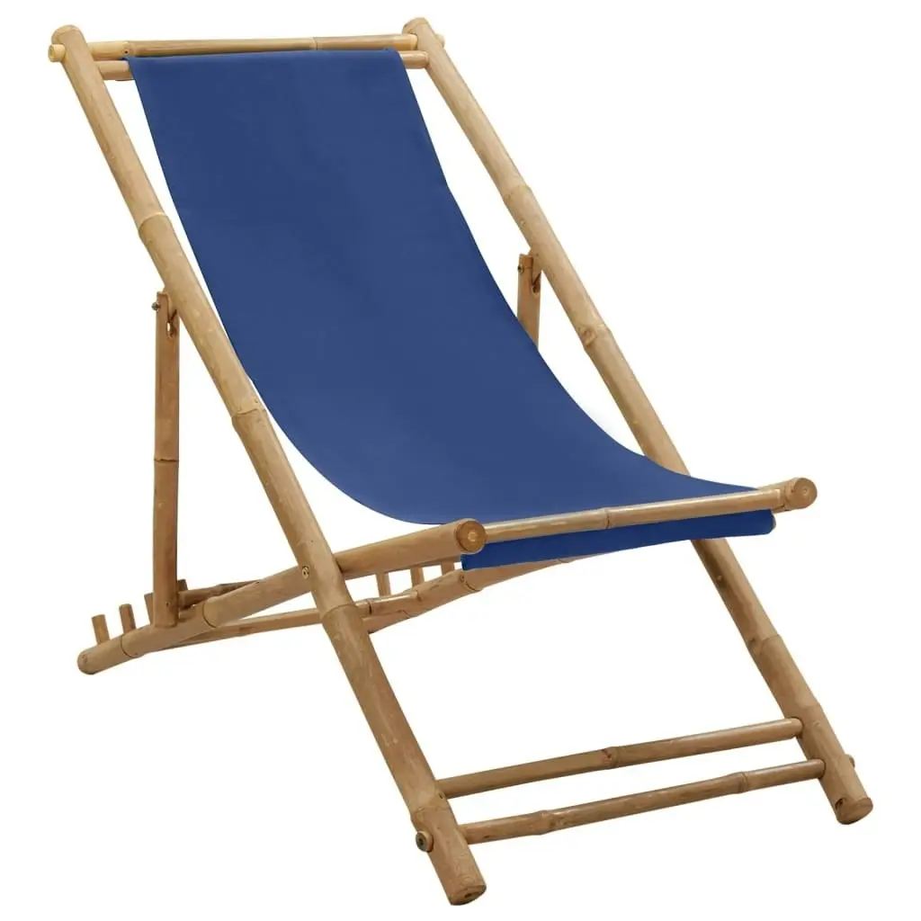 Deck Chair Bamboo and Canvas Navy Blue 313019