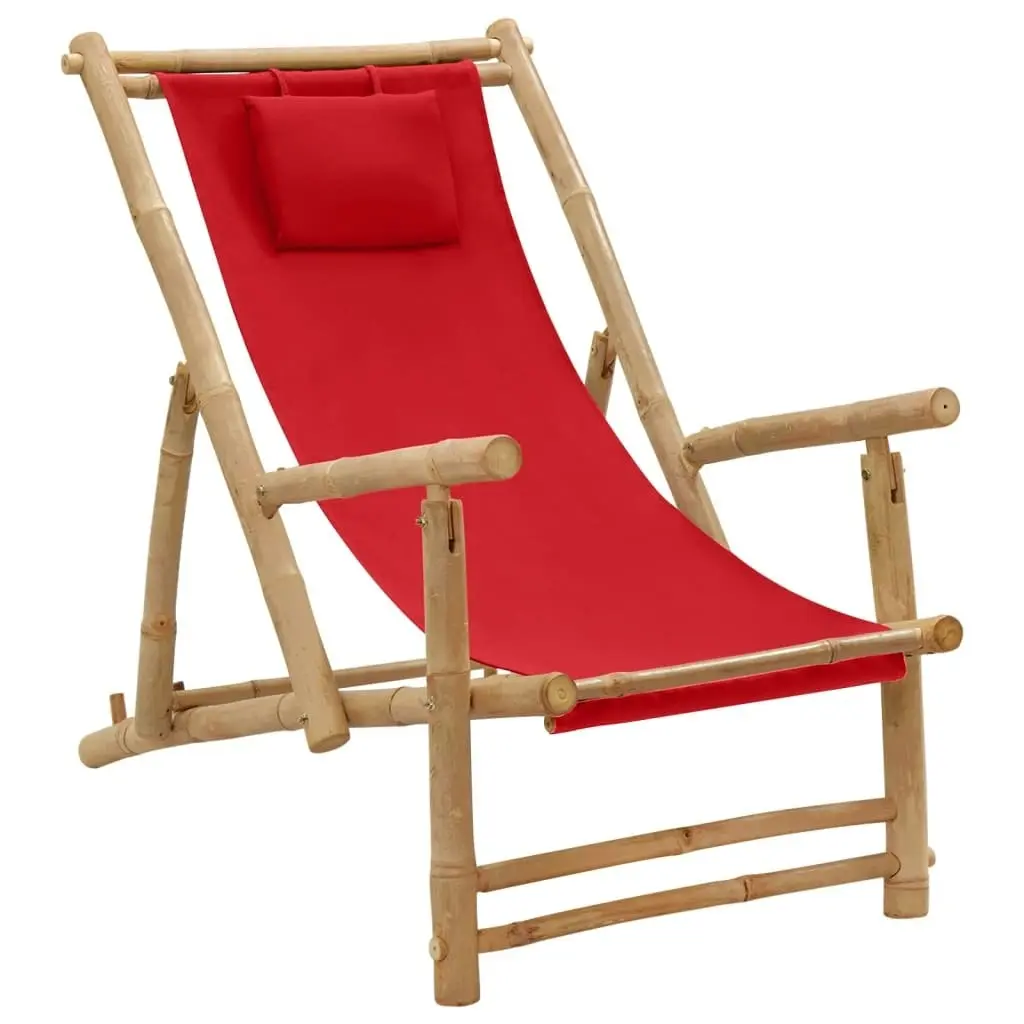 Deck Chair Bamboo and Canvas Red 318597