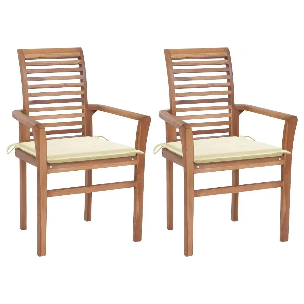 Dining Chairs 2 pcs with Cream Cushions Solid Teak Wood 3062597