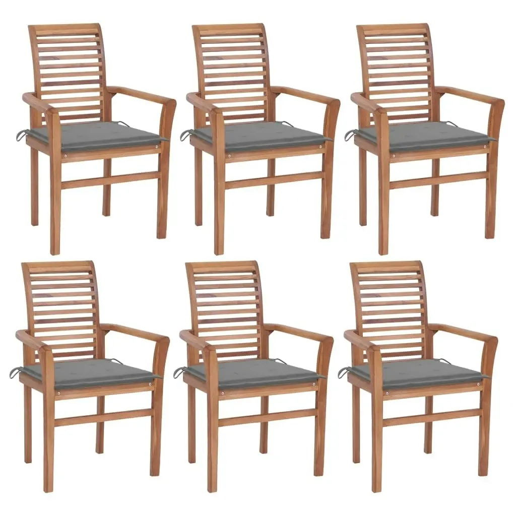 Dining Chairs 6 pcs with Grey Cushions Solid Teak Wood 3072947