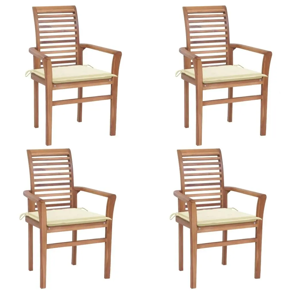 Dining Chairs 4 pcs with Cream Cushions Solid Teak Wood 3062624