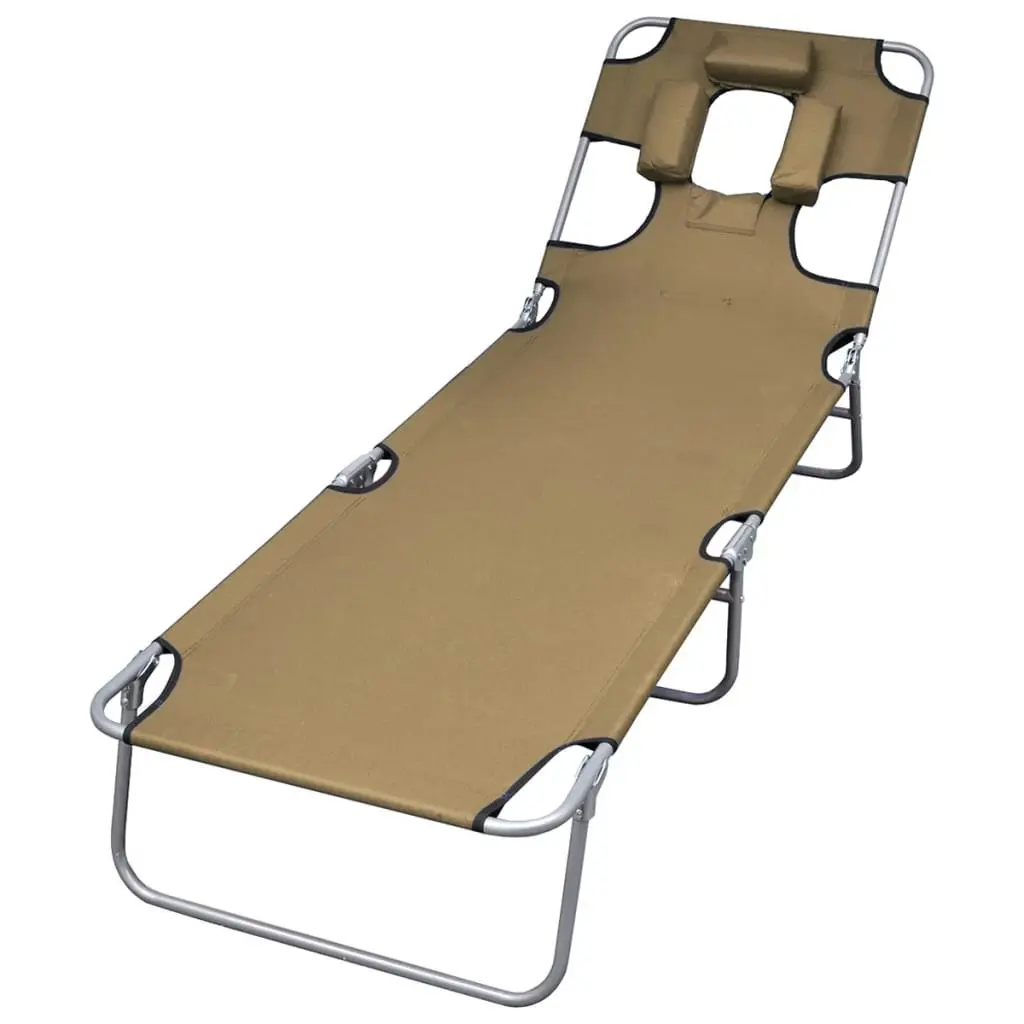 Foldable Sunlounger with Head Cushion Adjustable Backrest Taupe 44296