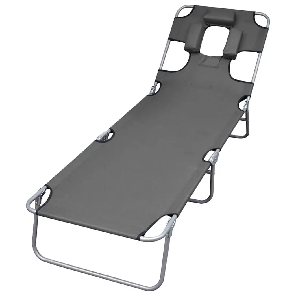 Foldable Sunlounger with Head Cushion Adjustable Backrest Grey 44295