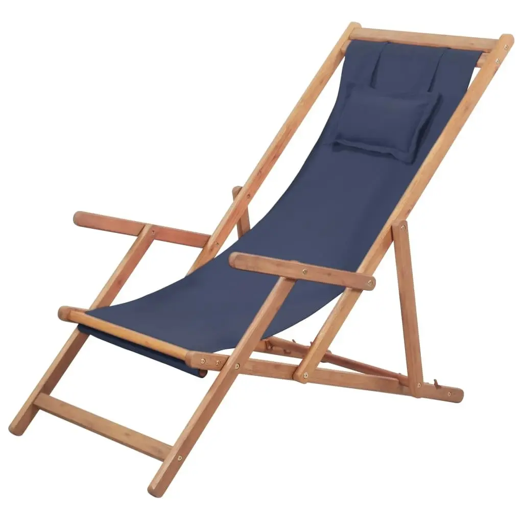 Folding Beach Chair Fabric and Wooden Frame Blue 43996