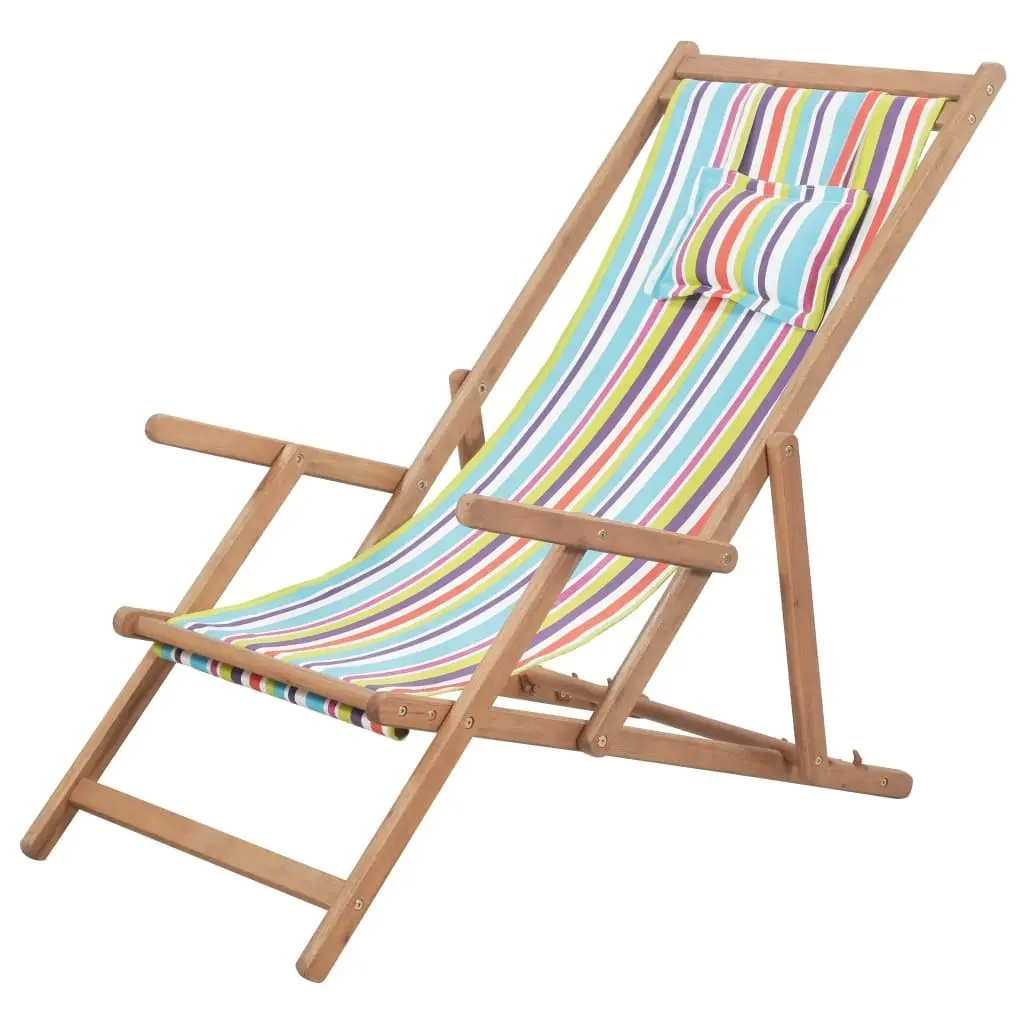 Folding Beach Chair Fabric and Wooden Frame Multicolour 43998