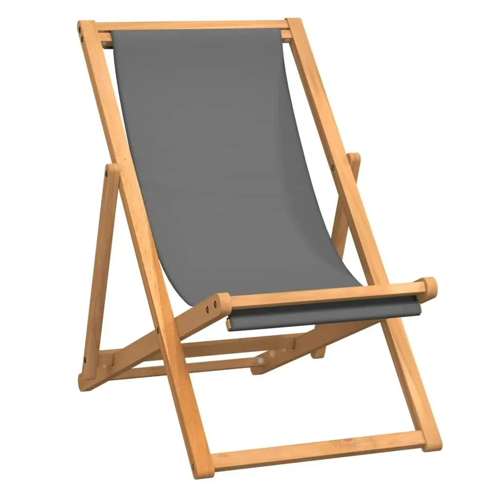 Folding Beach Chair Solid Teak Wood Grey 47415