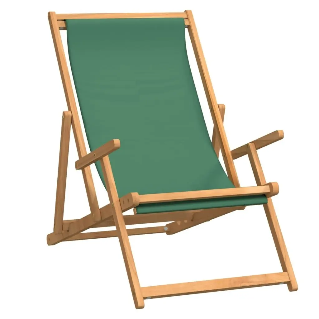 Folding Beach Chair Solid Wood Teak Green 317699