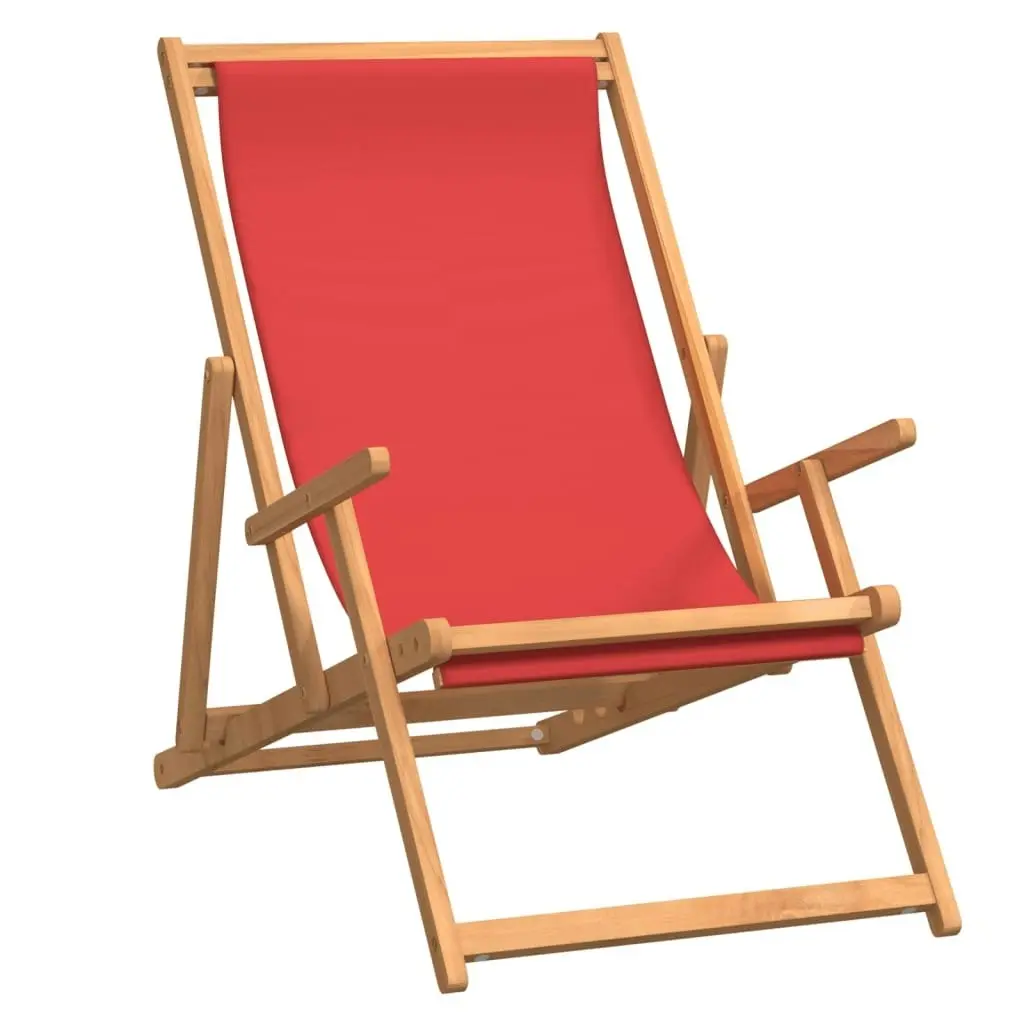 Folding Beach Chair Solid Wood Teak Red 317700